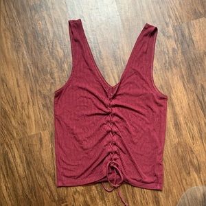AEO Soft & Sexy lace up ribbed tank top burgundy small